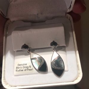 Genuine black onyx and mother of pearl earrings